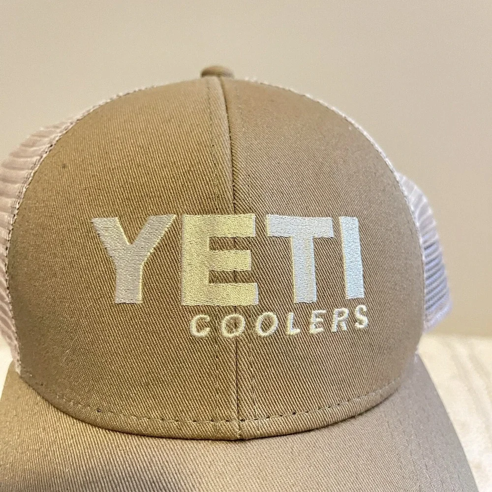 YETI Badge‎ Trucker Hat- Tan Brown color w/ White mesh lmtd edition Baseball